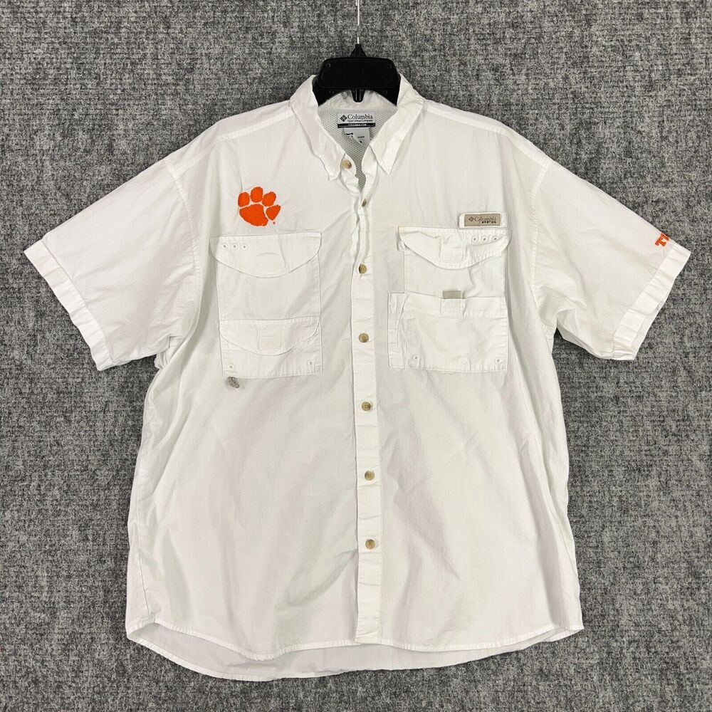 Clemson University Shirt Mens L White Columbia PFG Fishing Tiger College Alumni